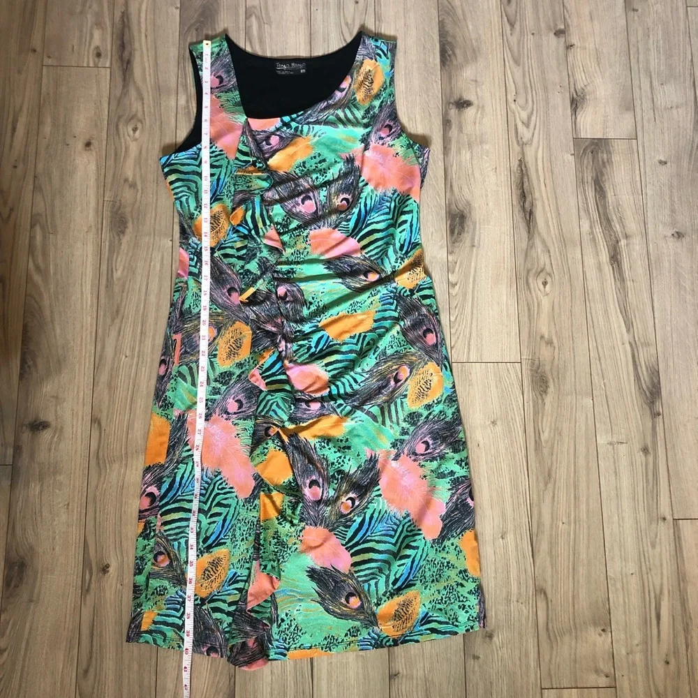 Women’s Tango Mango Tropical Ruffled front feathers & animal print dress size L - Picture 10 of 14